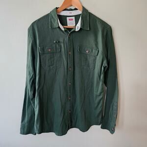 Levi's Men's Twill Button Down Shirt, Size Medium Green Stretch Utility Pockets